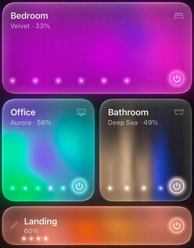 The same rooms shown as one soft glow each.